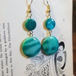 Blue Circle Dangle Drop Earrings *flaw*